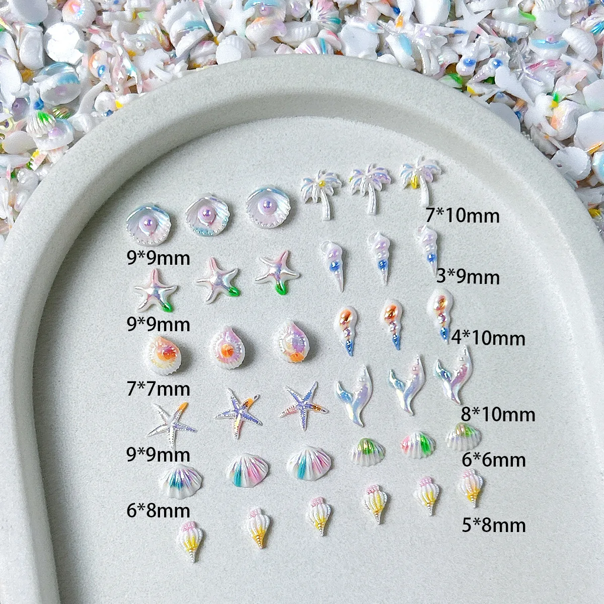 100pc Mix Color Ocean Nails Charm Design 3d Nail Art Decorations Supllies Kawaii Star Shells Coconut Tree Manicure Parts Figures