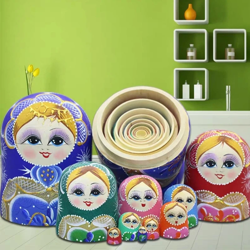 10 Lớp Matryoshka Búp bê làm tổ kiểu Nga Trẻ Lễ hội đồ chơi xếp chồng Trang trí nhà