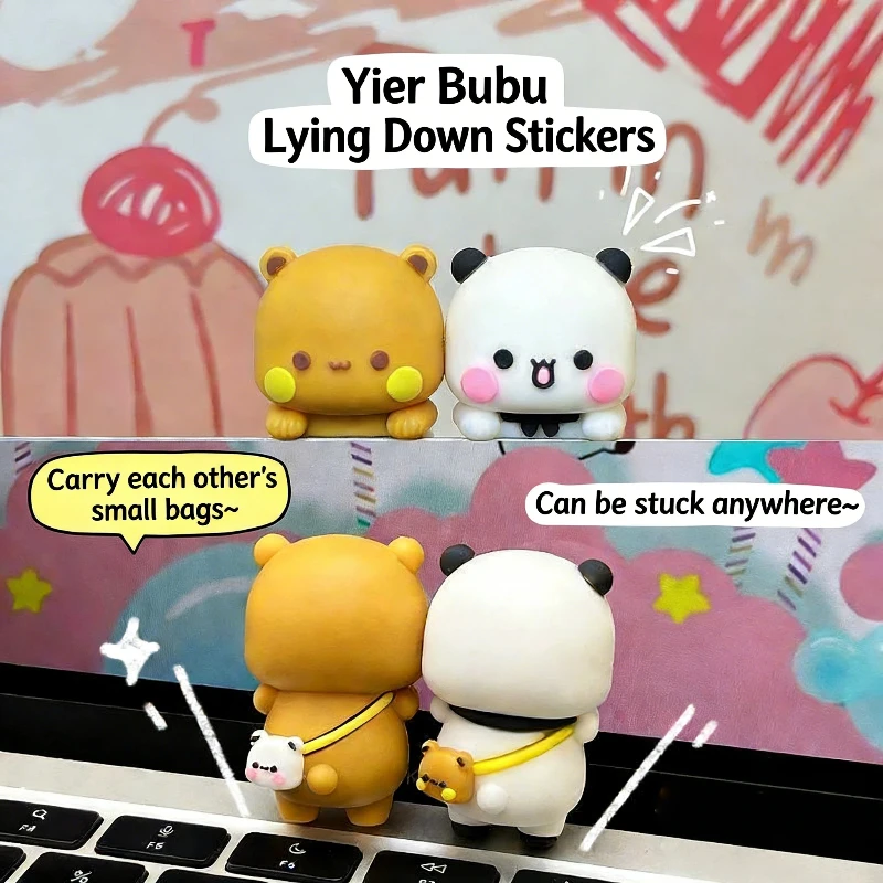 

Фигурки-сюрпризы Yier Bubu: Мультяшные панды на спине друг друга, декоративные наклейки для телефона, ноутбука, монитора, автомобиля, холодильника, подарок для пар и девушек