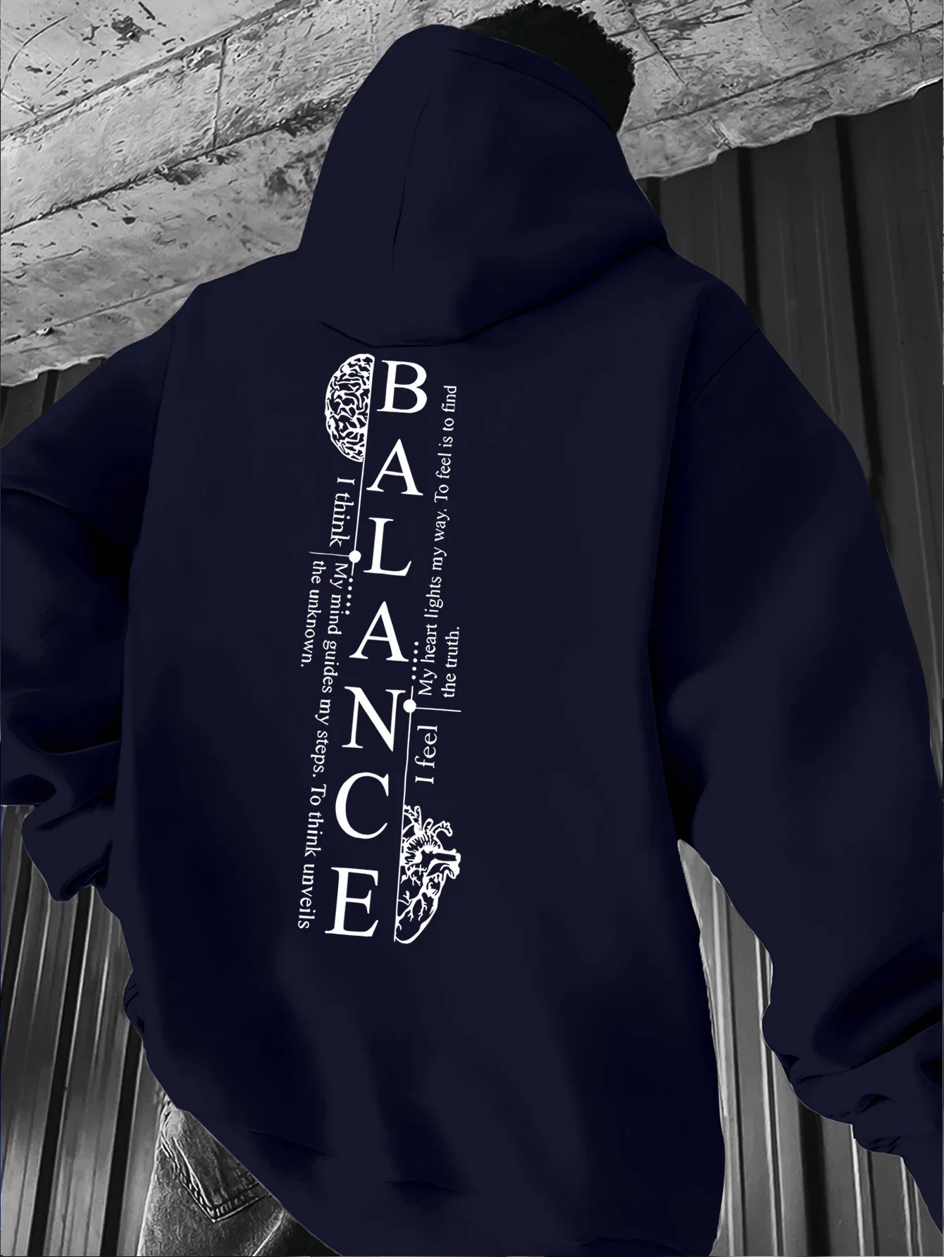 Minimal Yin Yang Balance Text Graphic Men Hooded Sweatshirt Vertical Letter Small Quote Print Loose Soft Oversized Hoodie Tops