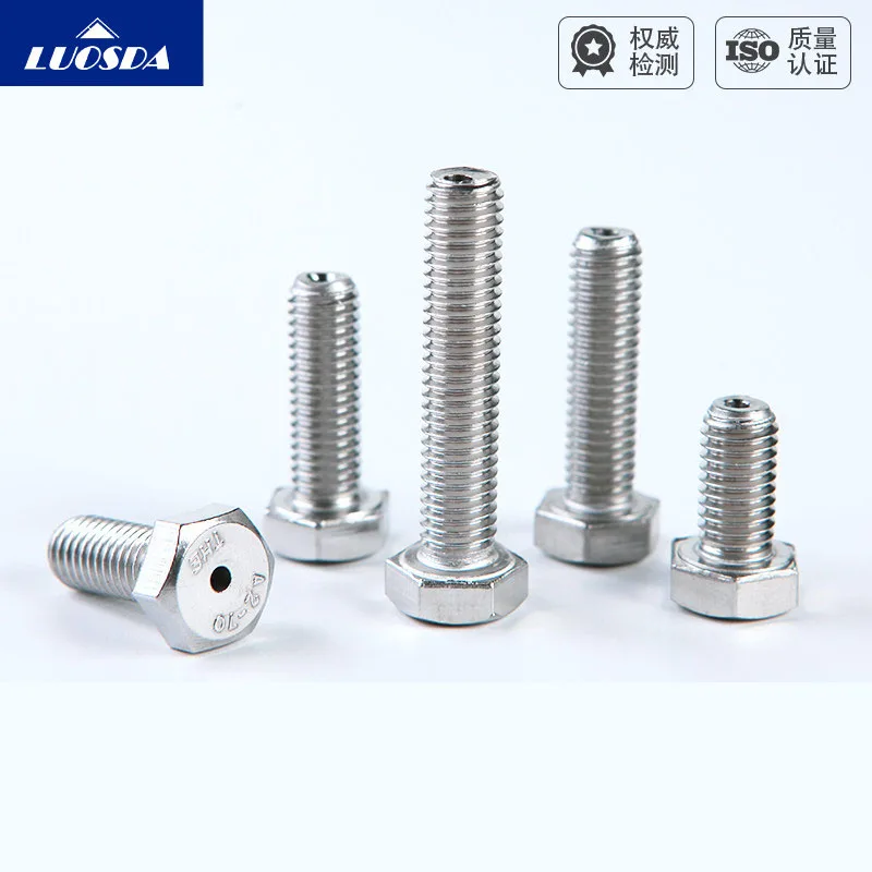 304 Stainless Steel Large Size DIN933 Hex Head Vacuum Bolts M6 M8 M10 M12 Through Hole Venting Fully Threaded Fasteners