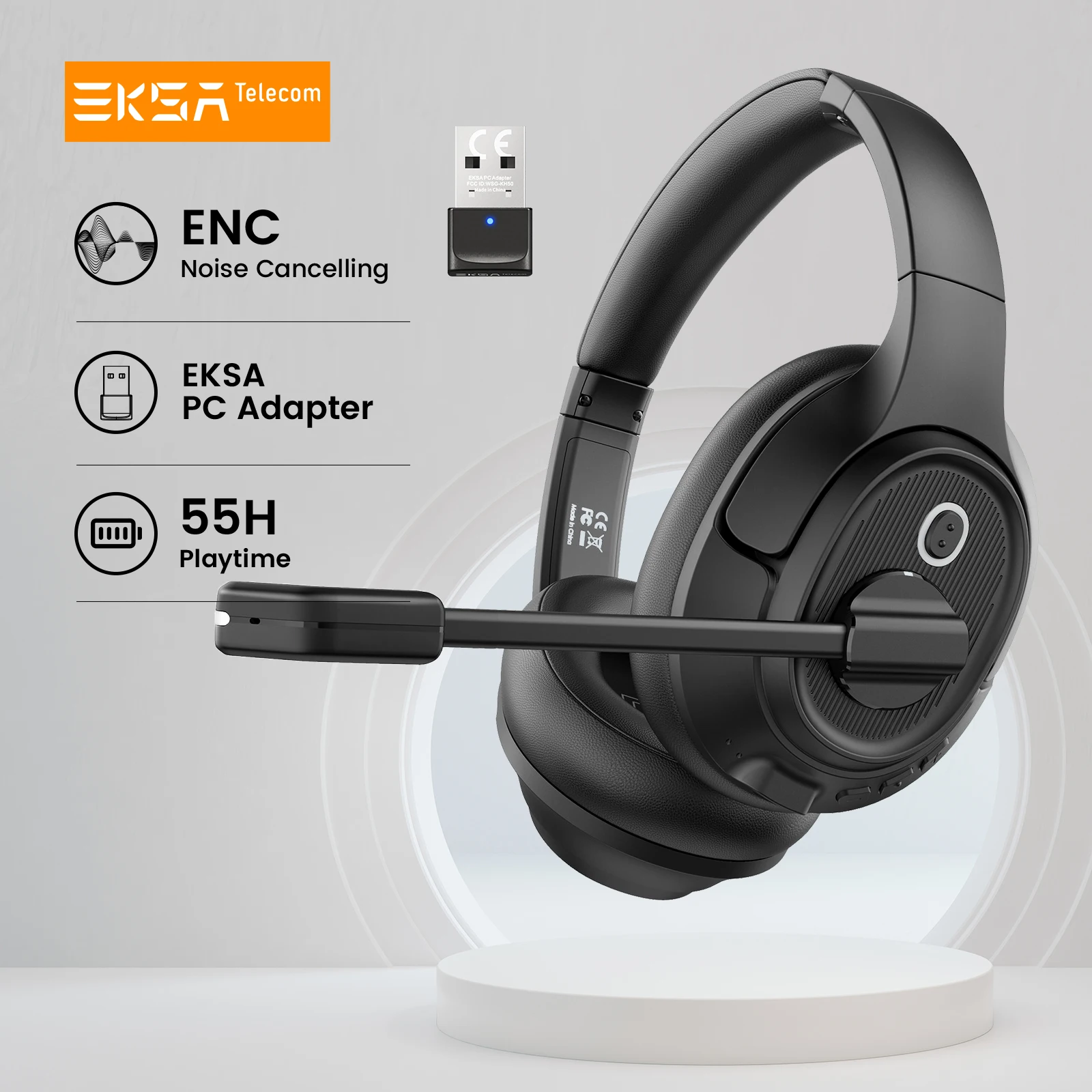 EKSA H6 Wireless Headphones Bluetooth 5.0 Office Headset with USB Dongle ENC Call Noise Cancelling Mic 30H Playtime For Computer