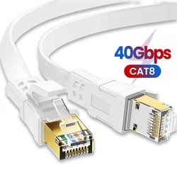 Cat8 Flat Ethernet Cable Heavy Duty High Speed 40Gbps 2000Mhz Gold Plated RJ45 Connector S/FTP for Router Modem PC Gaming Xbox