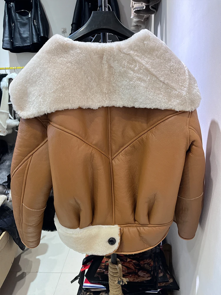 2024 Winter Women Real Natural Merino Sheep Fur Coat Thick Warm Double-faced Fur Luxury Female Coats Genuine Leather Jacket