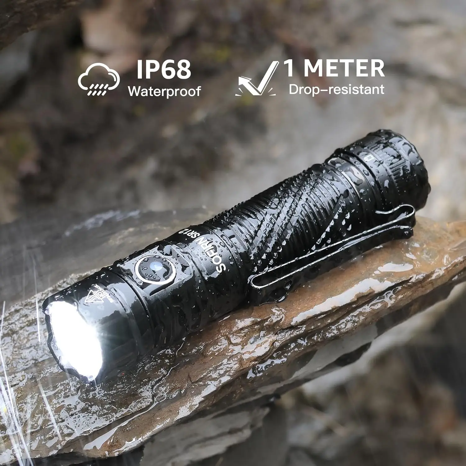 Rechargeable LED Pocket Flashlight - 1300ft Long Throw, IP68 Waterproof, Compact EDC Light for Outdoor Use