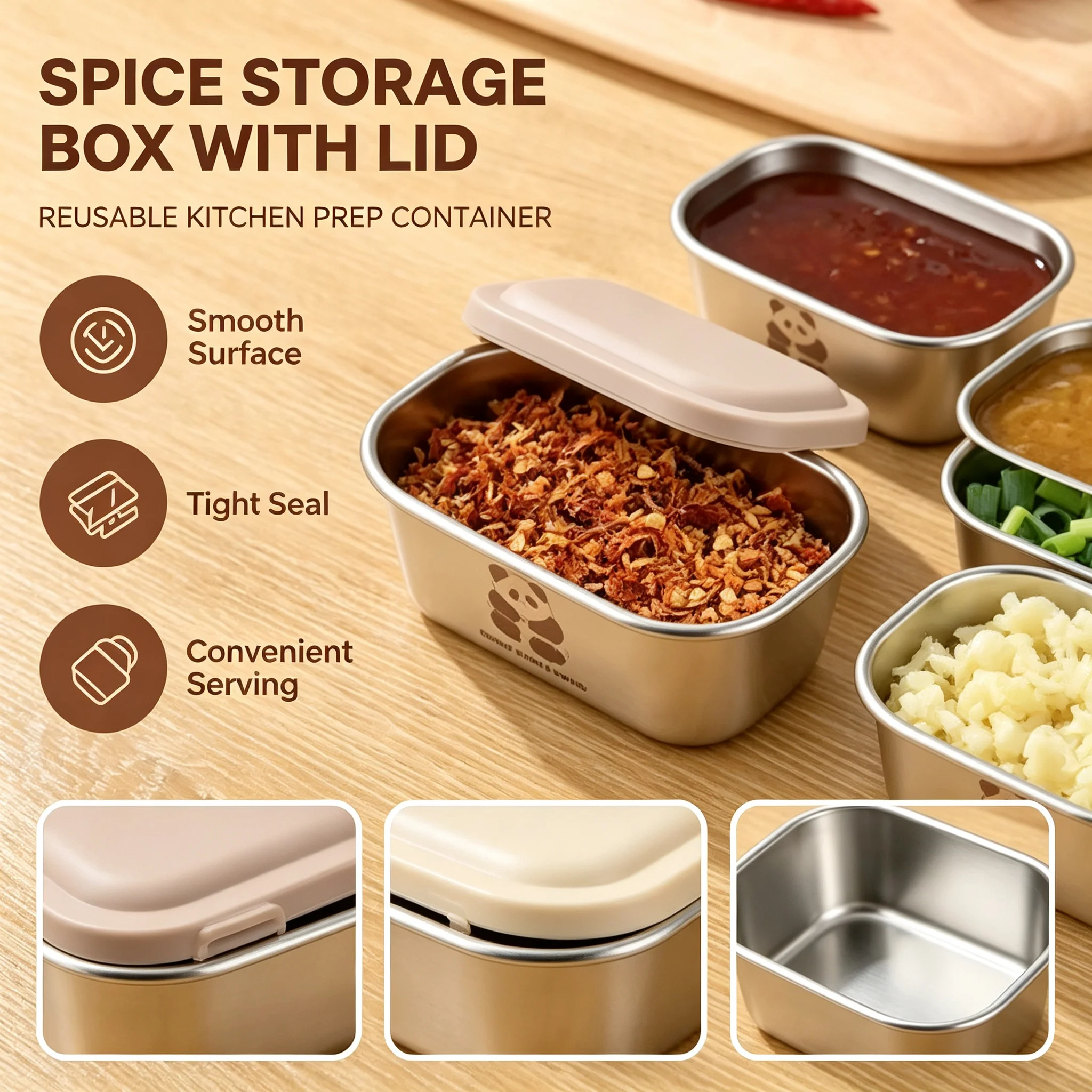 304 Stainless Steel Small Sauce Cup with Sealed Lid Kitchen Tableware Sushi Mustard Seasoning Box Dipping Sauce Plate Snack Dish