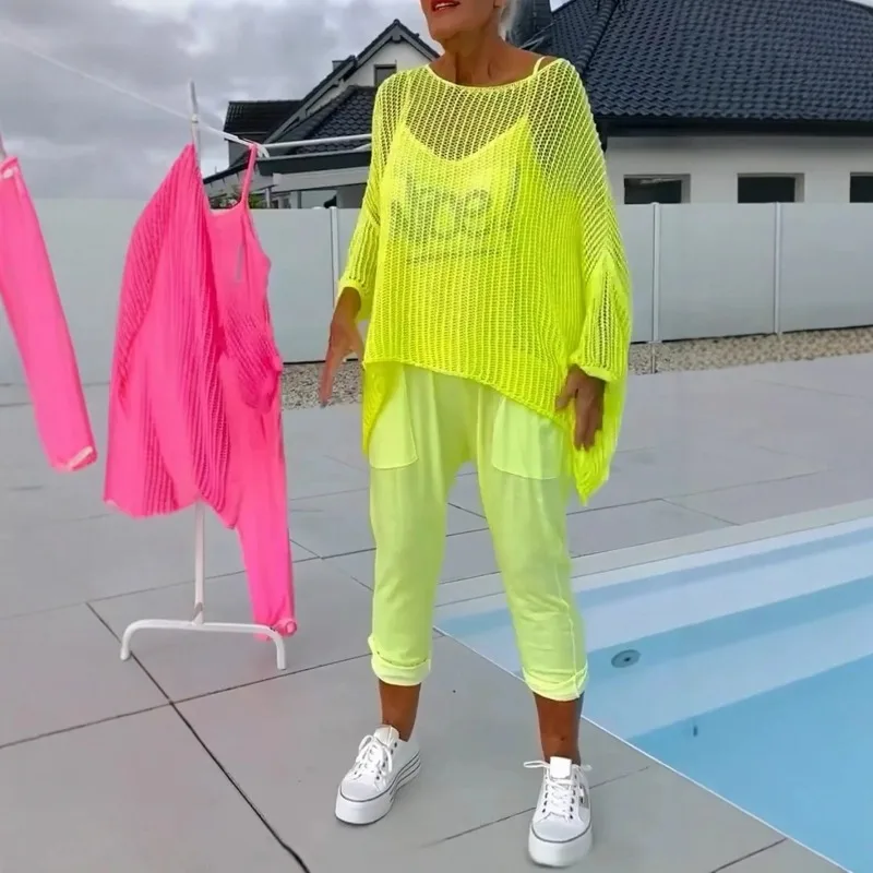 

Повседневные свободные топы с вырезами + комбинезоны, комплекты из двух предметов, женские летние пляжные праздничные халаты и комбинезон-спагетти, наряды