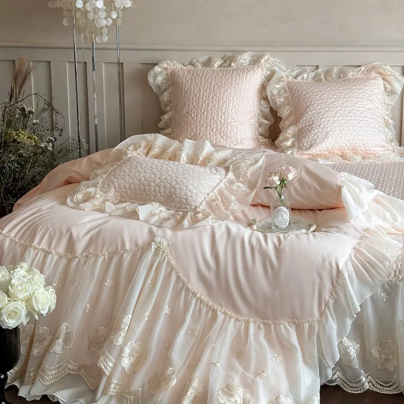 French Style Premium Feel Cotton Long-staple Cotton Four Piece Bed Cover Set Princess Style Lace Lace Duvet Cover Bedding