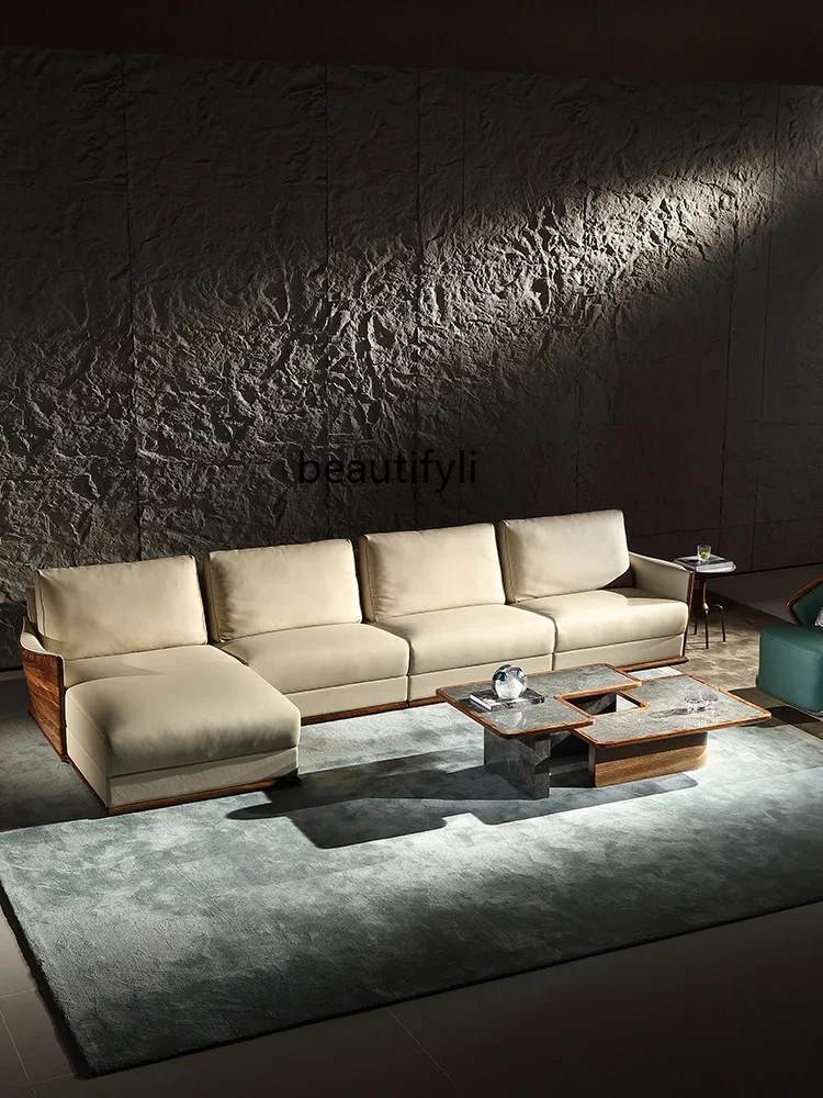 

zq1Nordic simple L-shaped high and low rock slab coffee table combination solid wood square table