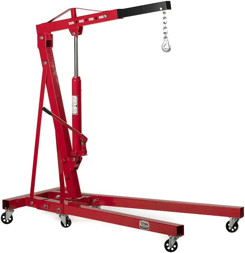 1 Ton Engine Hoist, Heavy Duty Steel Shop Crane, Cherry Picker Engine Hoist with 360° Caster Wheels, Engine Lift with 2,000 LB C