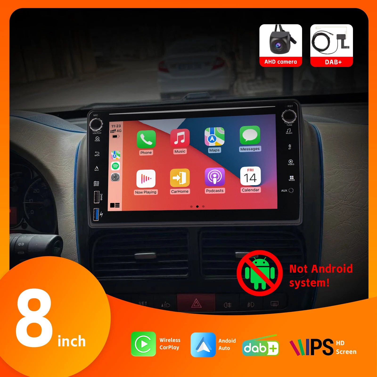 

8" Car Radio withAHD Rear View Camera Wireless Carplay Android Auto Bluetooth HD IPS Touch Screen DAB+ for Fiat Doblo Opel Combo