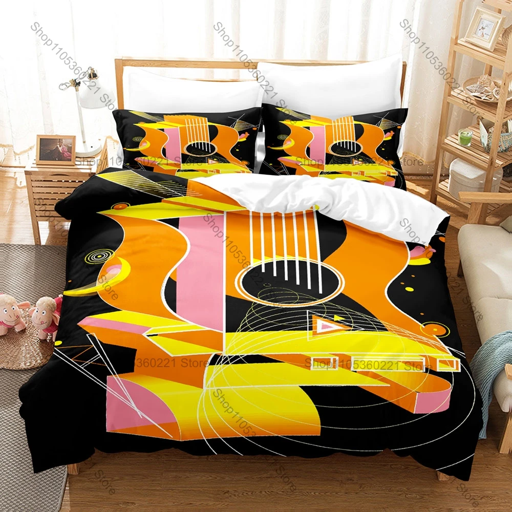 Cool JAZZ Bedding Set Duvet Cover + 2 Pillowcases Vintage Saxophone Piano Musical Note Retro Music Bedroom Decor