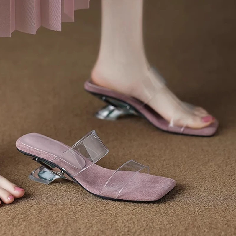 

Pvc Slippers Women High Heels Shoes New Open Toe Sandals Summer 2026 Elegant Dress Beach Shoes Fashion Pumps Mujer Flip Flops