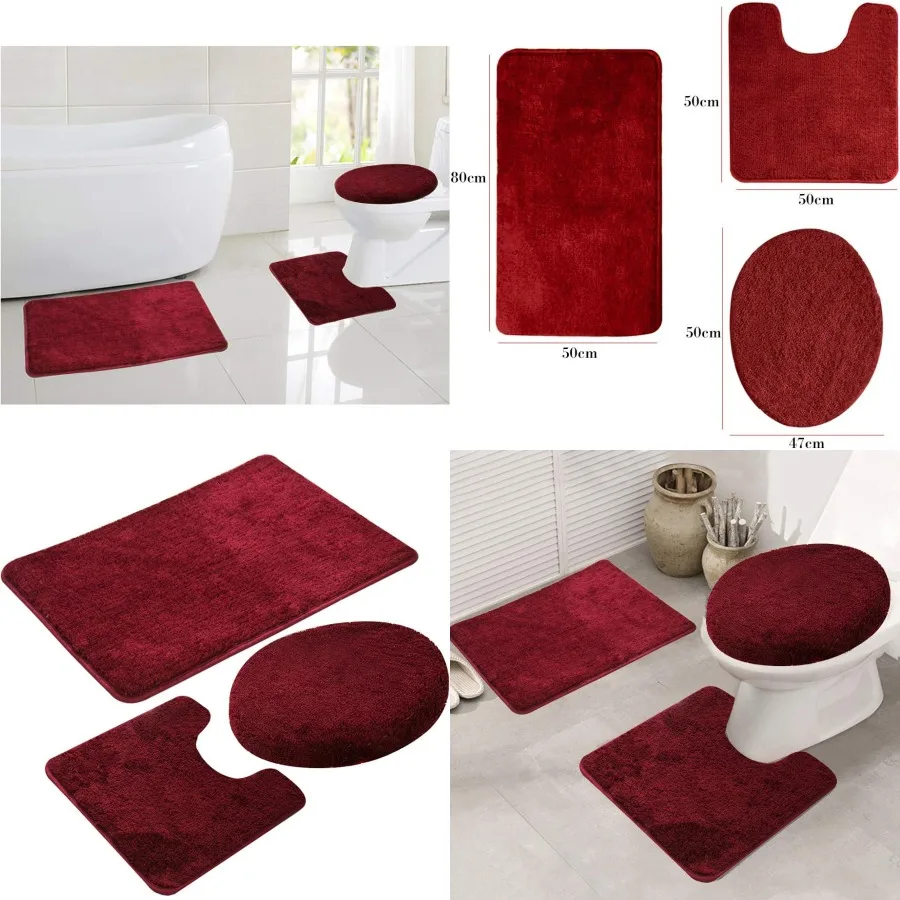 Conjunto de tapete de banheiro de 3 peças para uso doméstico tapetes de banho antiderrapantes com textura ultra macia e alta absorção confortável em forma de US Contou