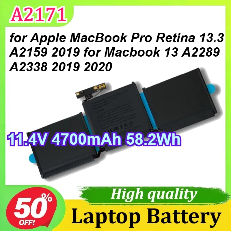 

Аккумулятор для ноутбука A2171 11.4V 4700mAh 58.2Wh для Apple MacBook Pro Retina 13.3 A2159 2019, для MacBook 13 A2289 A2338 2019 2020