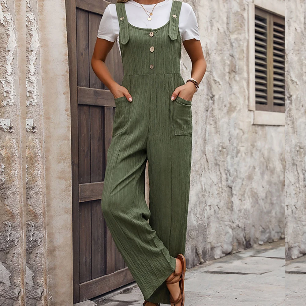 Women Slim Fashion Overalls Straight Leg Bib Jumpsuit Dungarees Ladies Summer Jumpsuit Casual Elegant Pocket Overalls Streetwear