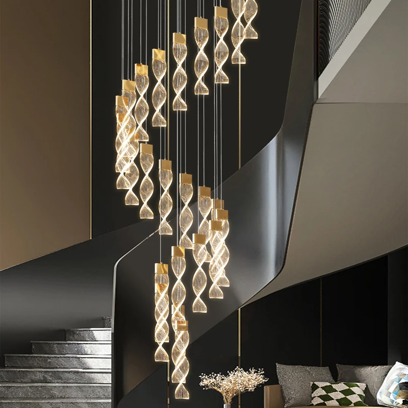 LED Chandelier Modern Minimalist Pendant Light Interior Decoration Light Suspended Lighting Fixtures Villa Staircase Chandelier