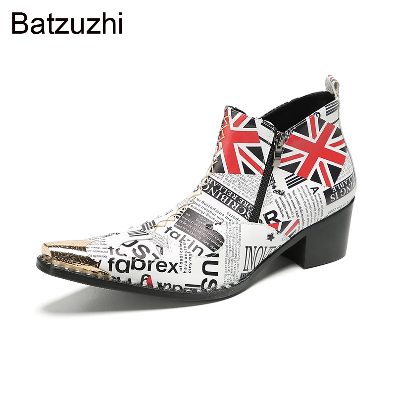Batzuzhi Designer's Men's Boots Shoes Pointed Toe Leather Ankle Boots for Man 6.5cm High Heels Fashion Party and Wedding Boots