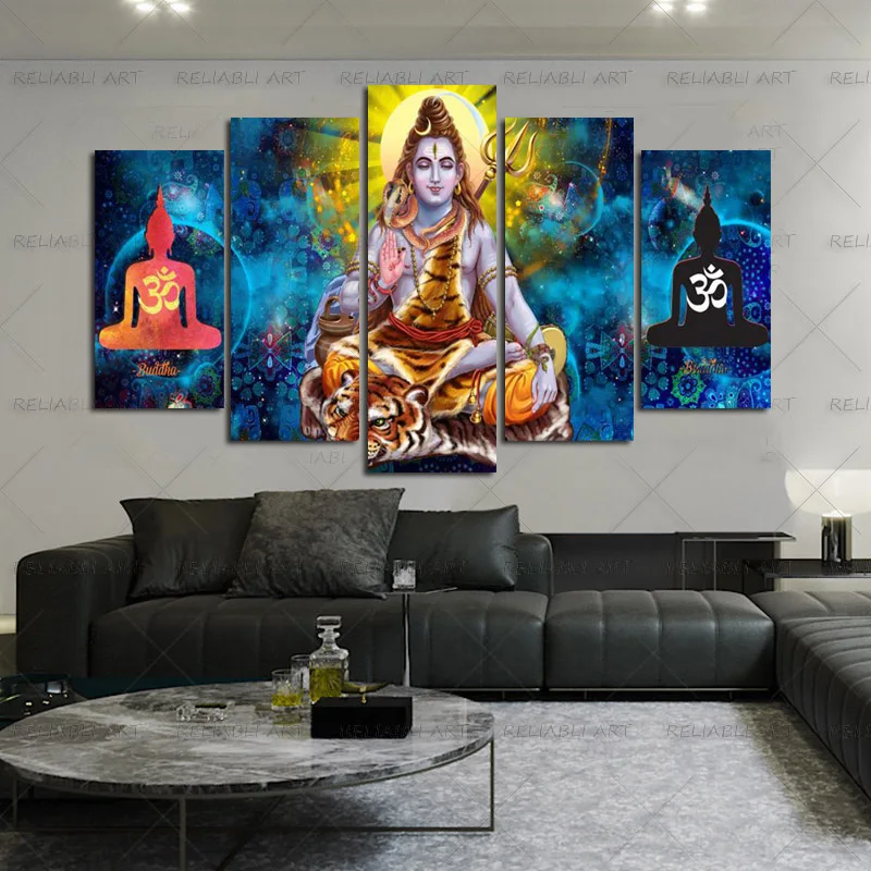 Canvas Pictures Poster Modular 5 Pieces Hindu God Lord Shiva Paintings HD Printed Art Framework Decoration Home Living Room Wall