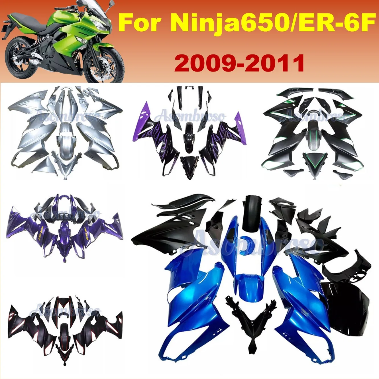 Motorcycle ABS Fairing Bodywork Kit Panel Set for Ninja650 2009 2010 2011 ER-6F ER6F Custom Body Fairing style