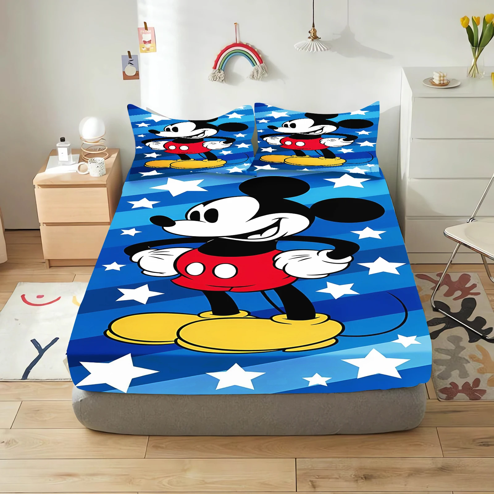 

Cartoon Disney Mickey Mouse Fitted Sheet Home Children Polyester Coverage Sheets Cover Elastic Cute Printing Bedding