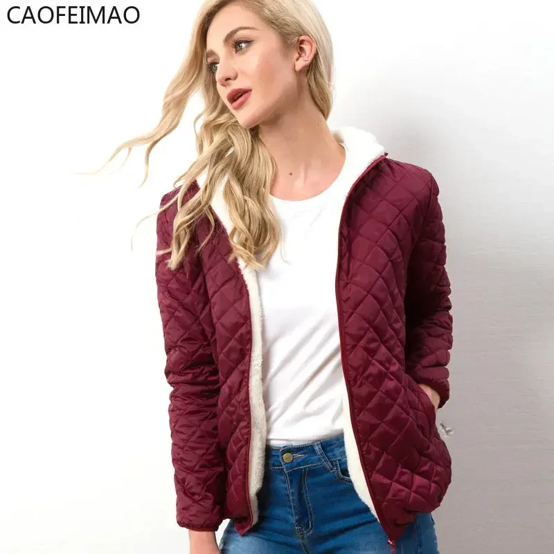 2025 Women's Hooded Jacket Casual Basic Warm Velvet Lamb Parka Coat Autumn Winter New Solid Light Soft Outerwear Fashion Style