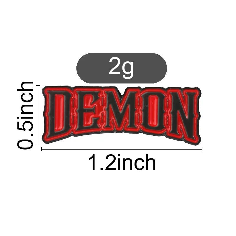 Curved Gothic DEMON Enamel Pin Dark Punk Heavy Metal Brooch Black Red Lettering for Men Women Streetwear Denim Jacket
