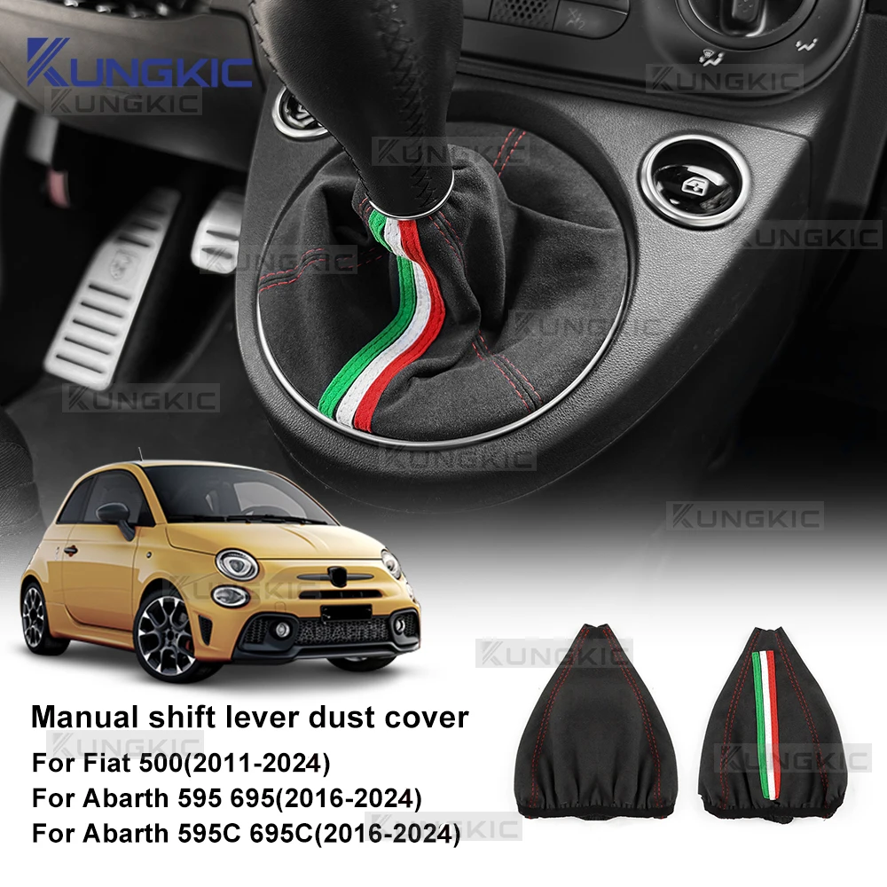 Zamszowa osłona dźwigni zmiany biegów do Abarth 595 695 2016-2024 Fiat 500 2011-2024, manualna osłona lewarka…