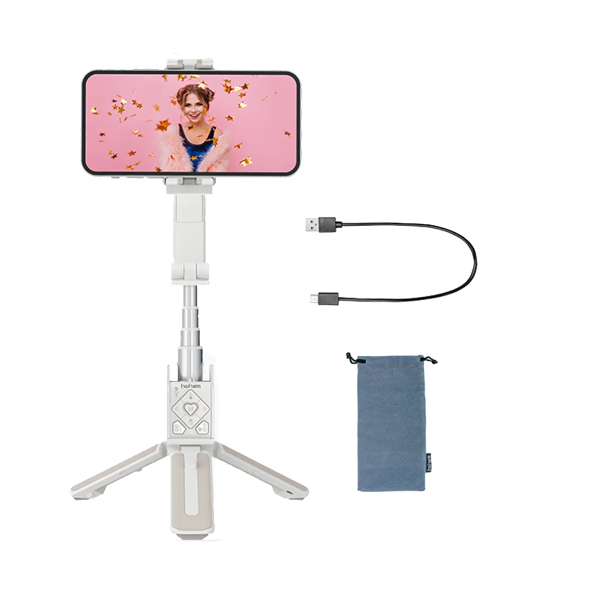 B21B  ISteady Q Handheld Gimbal Stabilizer Phone Selfie Stick Extension Rod Adjustable Tripod with Remote Control White