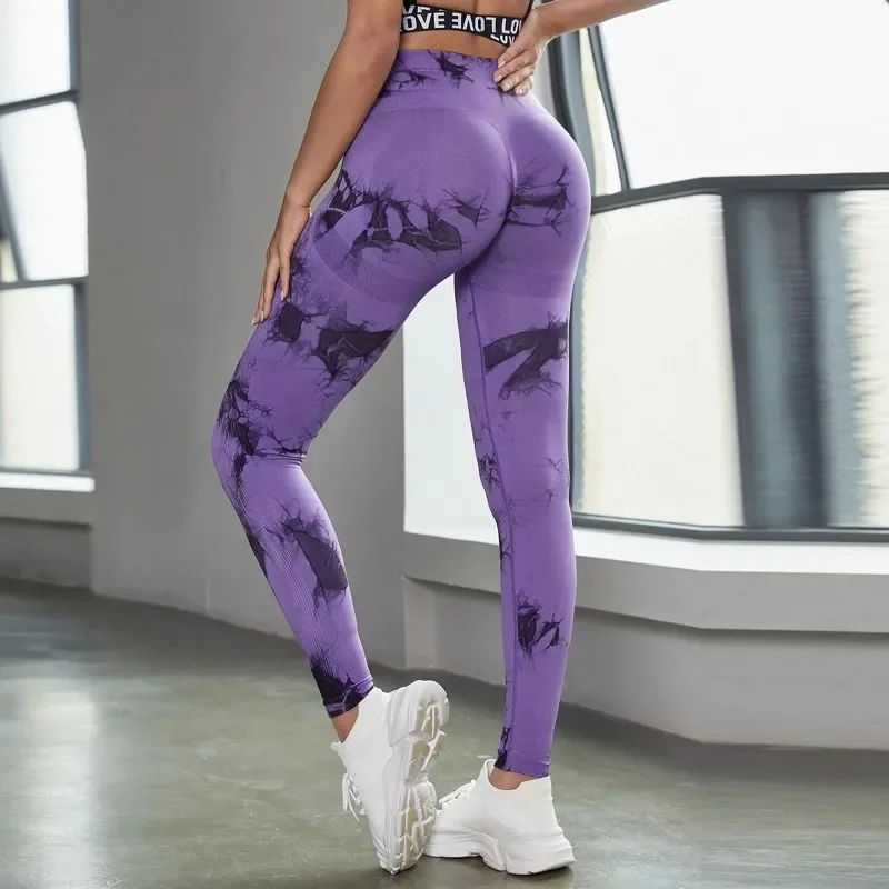 LOERSS Yoga Pants Women High Waist Scrunch Seamless Tie Dye Leggings For Sports Fitness Push Up Tights Workout Ladies Clothing