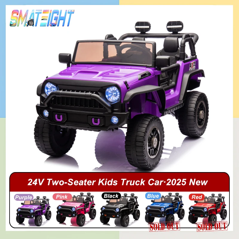 24V 2-Seater Kids Ride On Truck Car with Remote Control 400W Motor LED Lights MP3 Bluetooth 4-Wheel Suspension Off-Road Toy