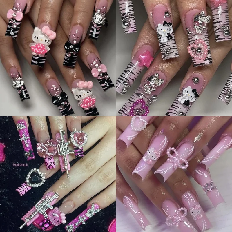 Sanrios Kuromi Kitty My Melody Anime Y2k Europe and America Handmade Press on Nails Long Tips Nails Design Manicure Girls Gift