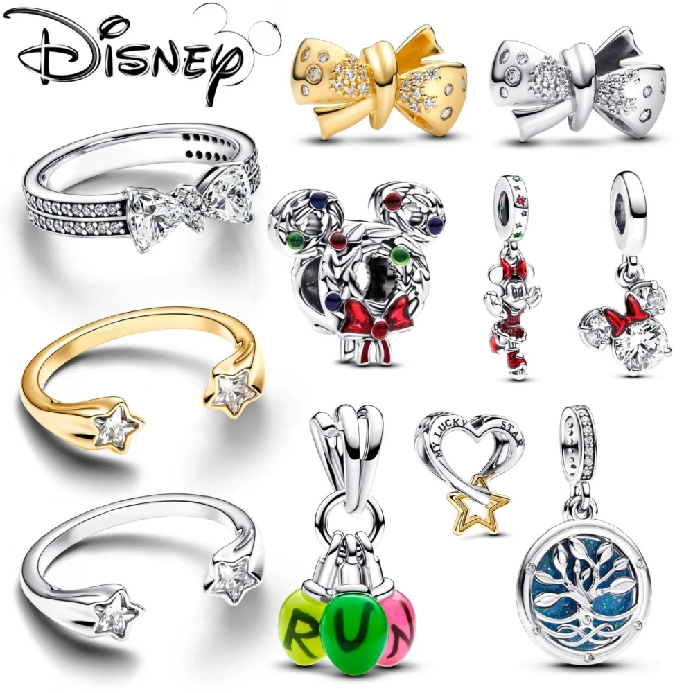 Disney Minnie Mouse Silhouette Dangle Charm Fit Original Pandora Bracelet Love Bow Sparkling Bead Pendant Jewelry Gift