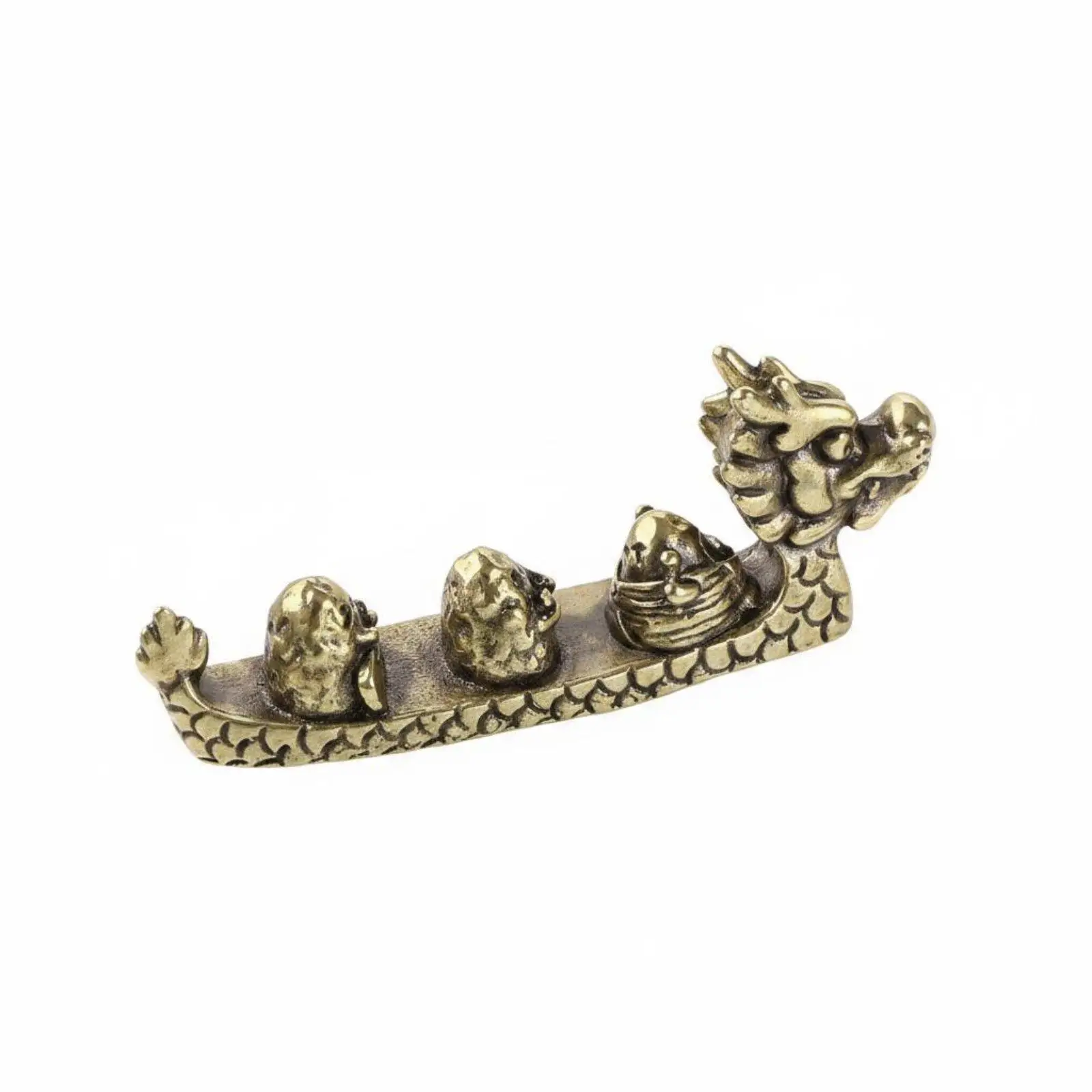 Zongzi Dragon Boat Figurine Antique Finish Brass Dragon Boat Ornament