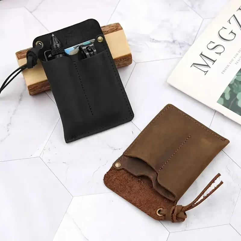 Leather EDC Organizer Belt Clip Handmade Outdoor Knife Tool Pouch Multifunctional Black/Brown EDC Pouch Pocket
