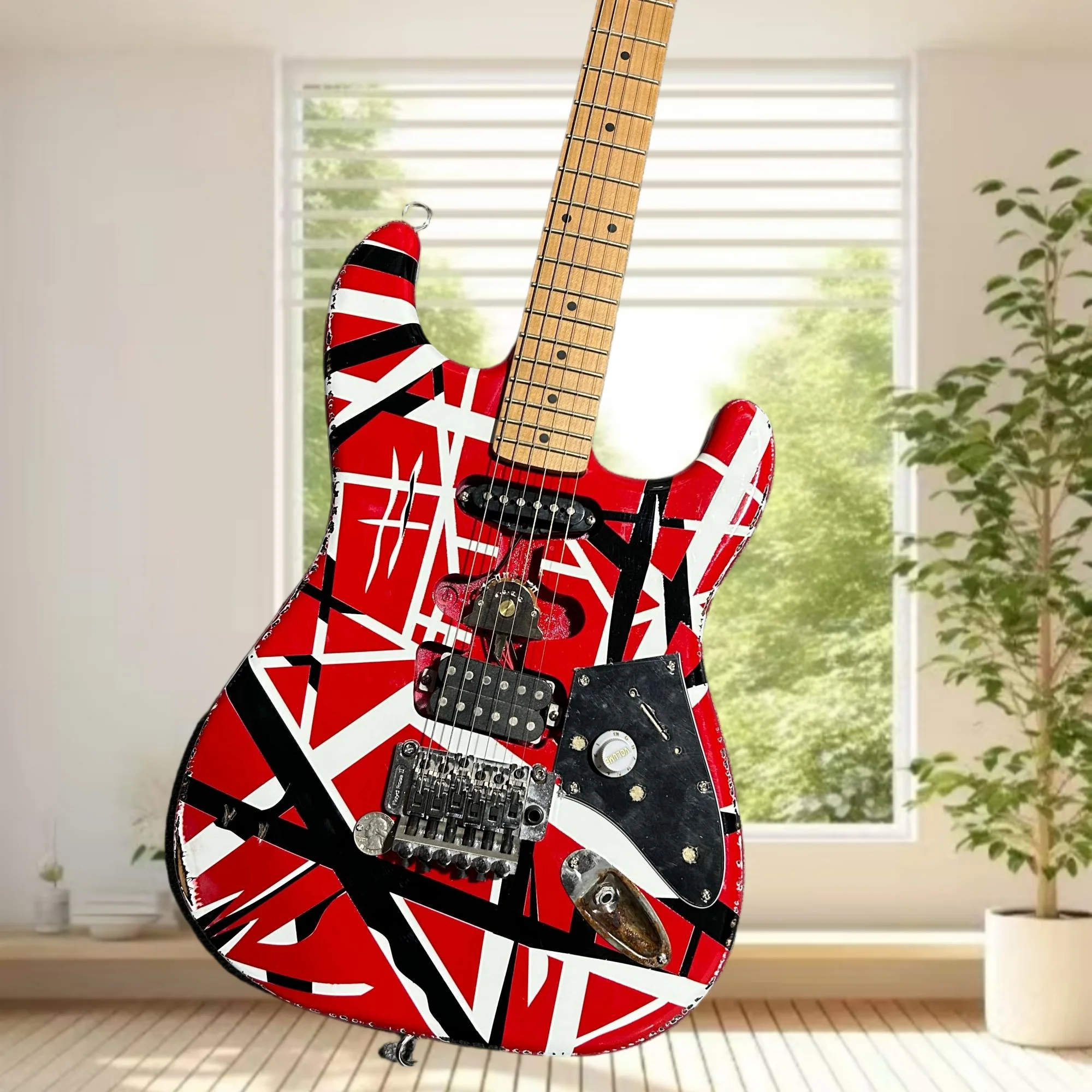 STSS Electric Guitar Red Black White Striped SH Double Shake Rock Heavy Metal Solid Wood Body Maple Neck Free Delivery