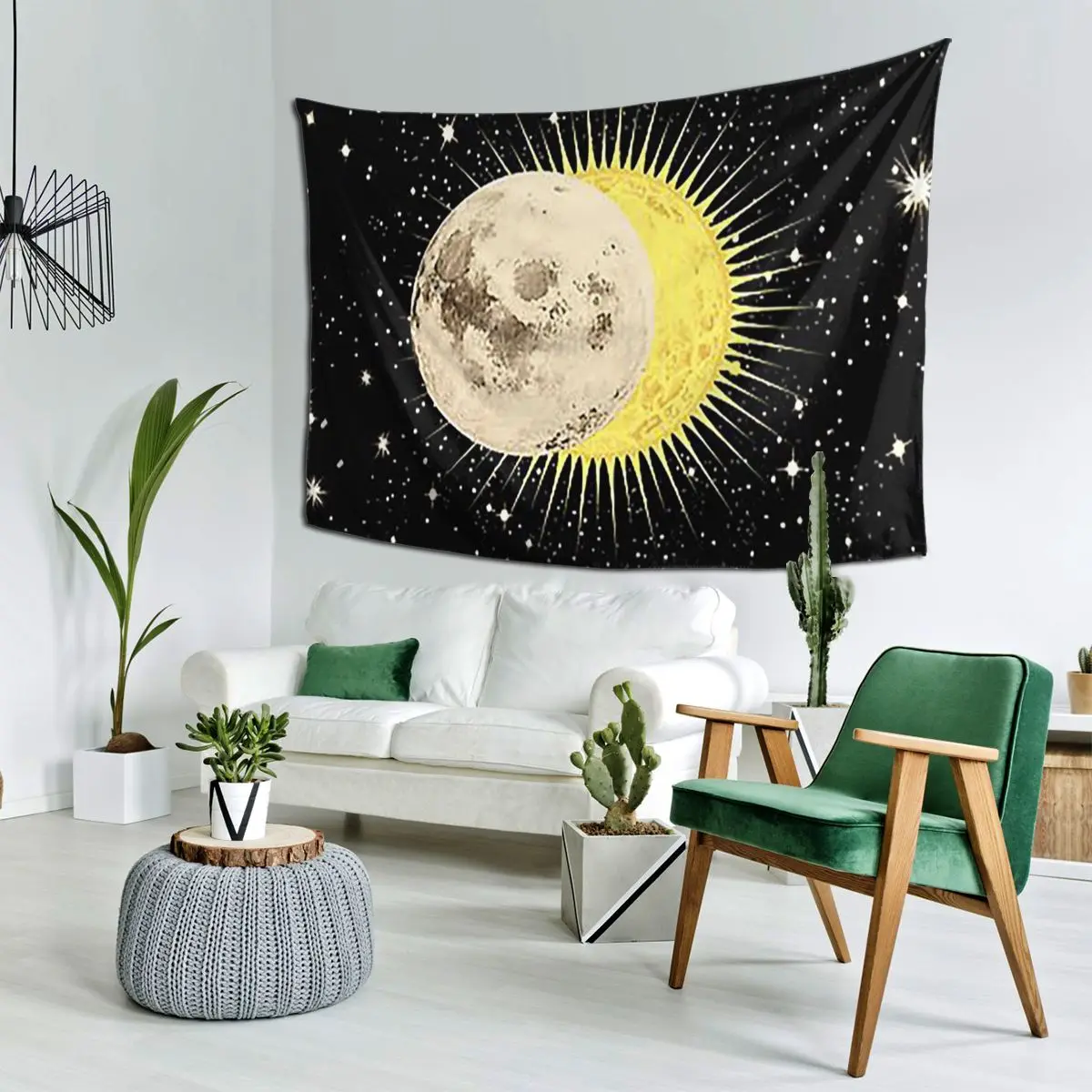 Imminent Eclipse Sun Moon And Stars Space Astronomy Tapestry Funny Wall Hanging Aesthetic Home Decoration Tapestries for Bedroom