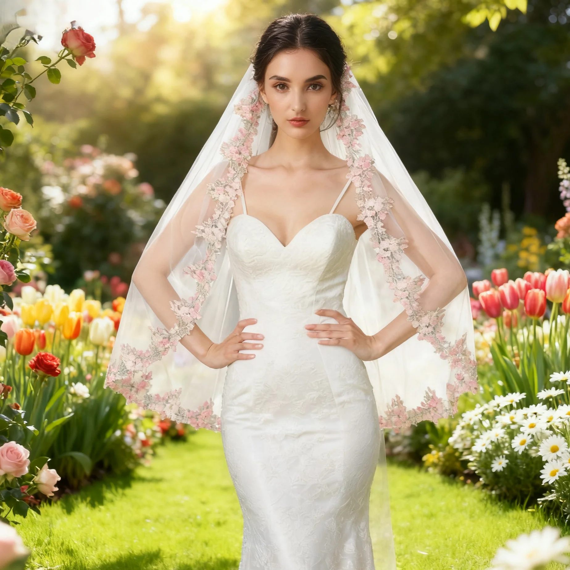 

Фата с цветной кружевной цветочной отделкой, мягкая белая слоновая кость, 1 м, с расческой для волос, свадебные аксессуары, подходящие для свадебных газонов G109