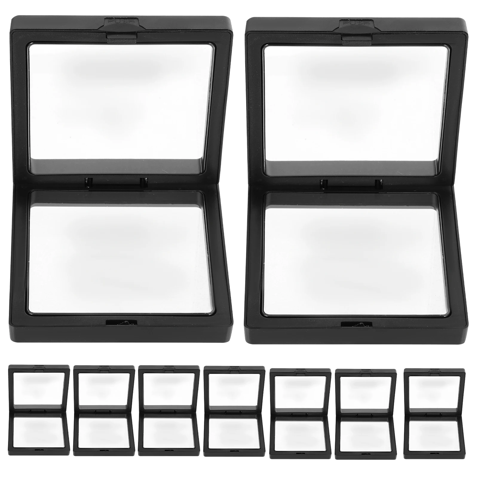 

12 Pcs Jewelry Box Display Case 9x9x2cm Black PE Film Floating Frame Waterproof Medal Coin Earrings Gift Storage