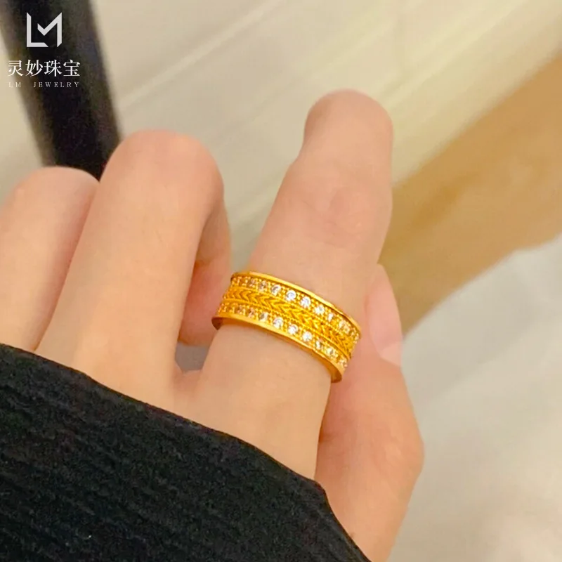 Viora Jewelry New Chinese style 24K real gold ancient method engraved dot drilled wheat ear ring 9999 years old Ping An closed m
