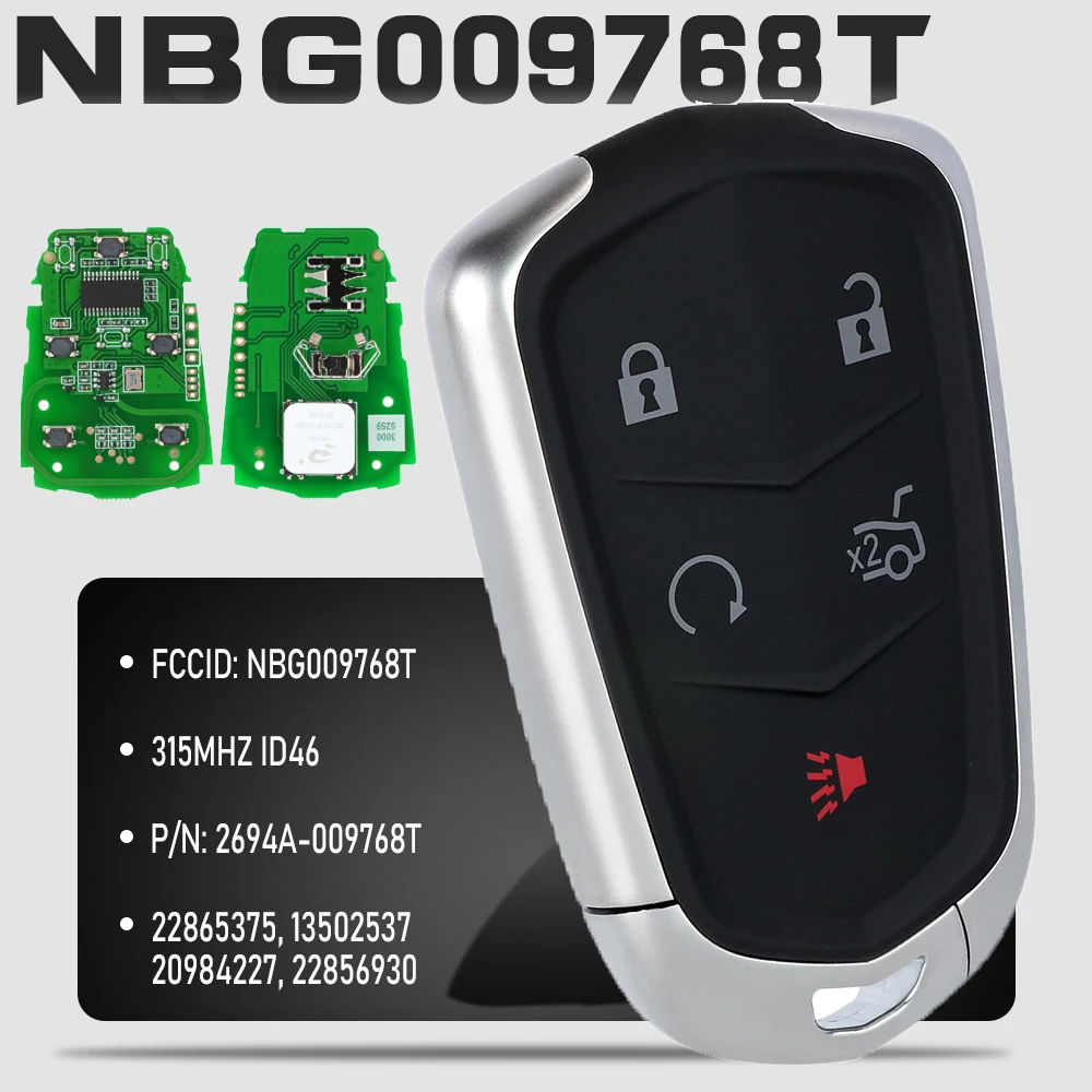 

KEYECU for Cadillac SRX ATS XTS 2010 2011 2012 2013 2014 2015 NBG009768T 315MHz Upgraded Smart Prox Remote Key Fob 5 Button