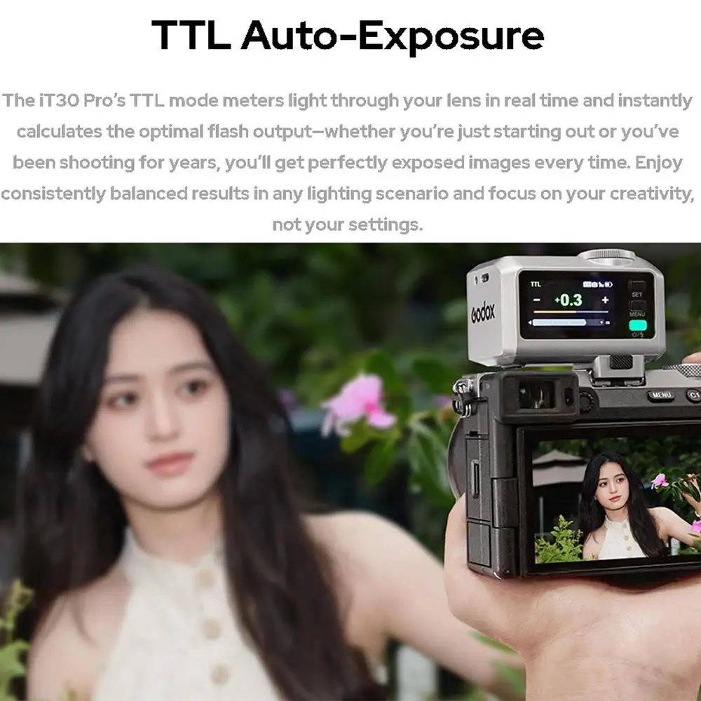 Godox IT30Pro 초경량 미니 TTL 플래시, 2.4GHz 무선, HSS 1/8000초, 내장 리튬 배터리, 2.8인치 터치스크린
