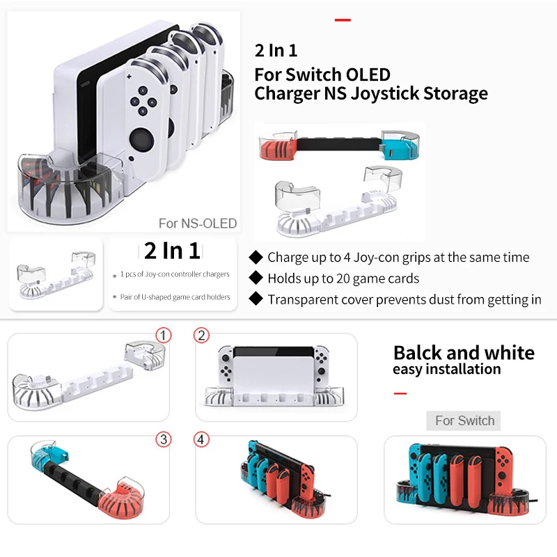 

For Switch OLED Small Grip Dock Charger NS joycon Left and Right Grip Charging Dock with Game Card Storage