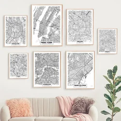 City Map New York Milan London Black And White 1PC Cartoon Pop Poster Paper Waterproof HD Sticker Bedroom Entrance Home Living