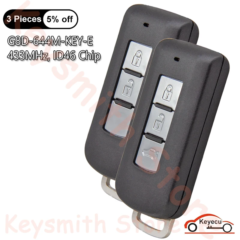 

KEYECU 2 3 Buttons 433MHz ID46 Chip for Mitsubishi Lancer Outlander ASX 2008-2018 Auto Smart Remote Key Fob FCC# G8D-644M-KEY-E