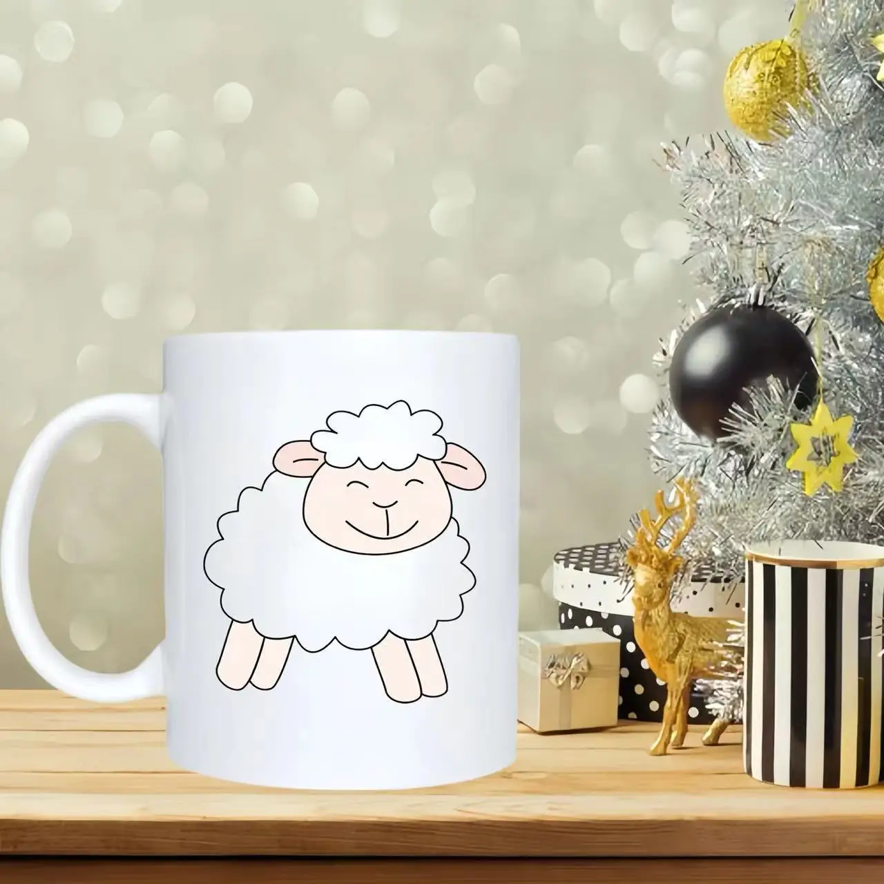 1pc Ceramic sheep-patterned mug - reusable and machine washable, suitable for everyday restaurant use.