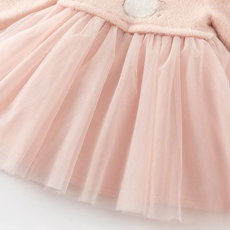 Dave Bella Princess Dress Girls Baby Children 2024 New Autumn Winter  Charm Cute Pink Fashion Long Sleeved Dress DB4243163