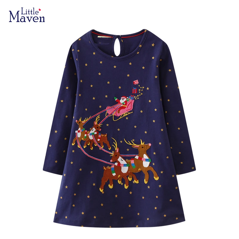 Little Maven New Year Party Dress kids Clothes Baby Girls Long Sleeves Cartoon Christmas Deers Cotton Autumn Casual Clothes