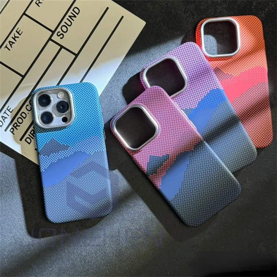 Mganetic Cloud Carbon Fibre Wireless Charge For MagSafe Case For iPhone 15 14 13 12 16 Pro Max Alloy Lens Hit Color Hard Cover