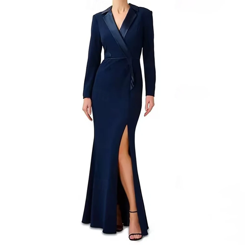 

Elegant Evening Dresses for Women 2025 V-Neck Long Sleeve Floor-Length Prom Party Gowns with Side Slit Formal Homecoming Dresses